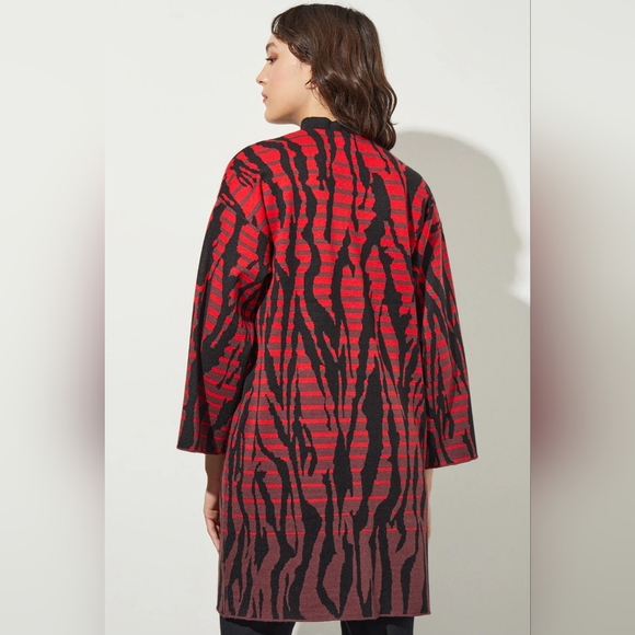 MING WANG Red Auburn Open Front Jacket in Animal Pattern Cozy Knit NWT Size S - Picture 2 of 14